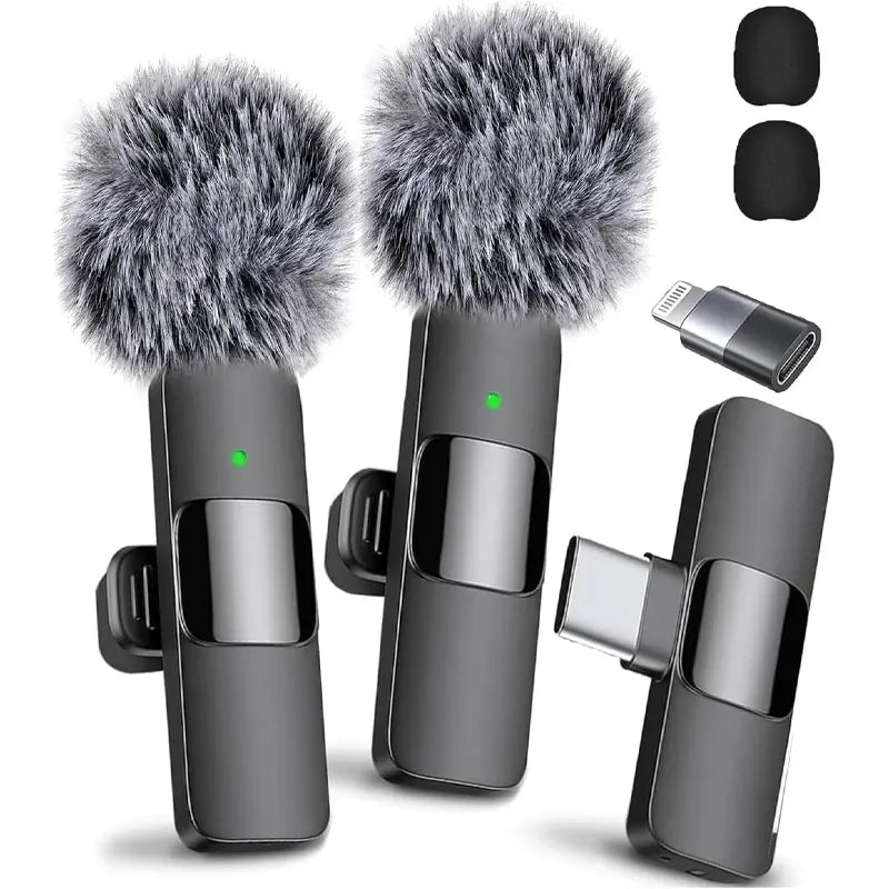 2 Mini Microphones with Clearer Audio for Video Recording, Interview, Vlog，Noise Reduction Device Noise Cancellation Stereo Wireless Vlogging Tools Handheld Mic Microfono Minimic